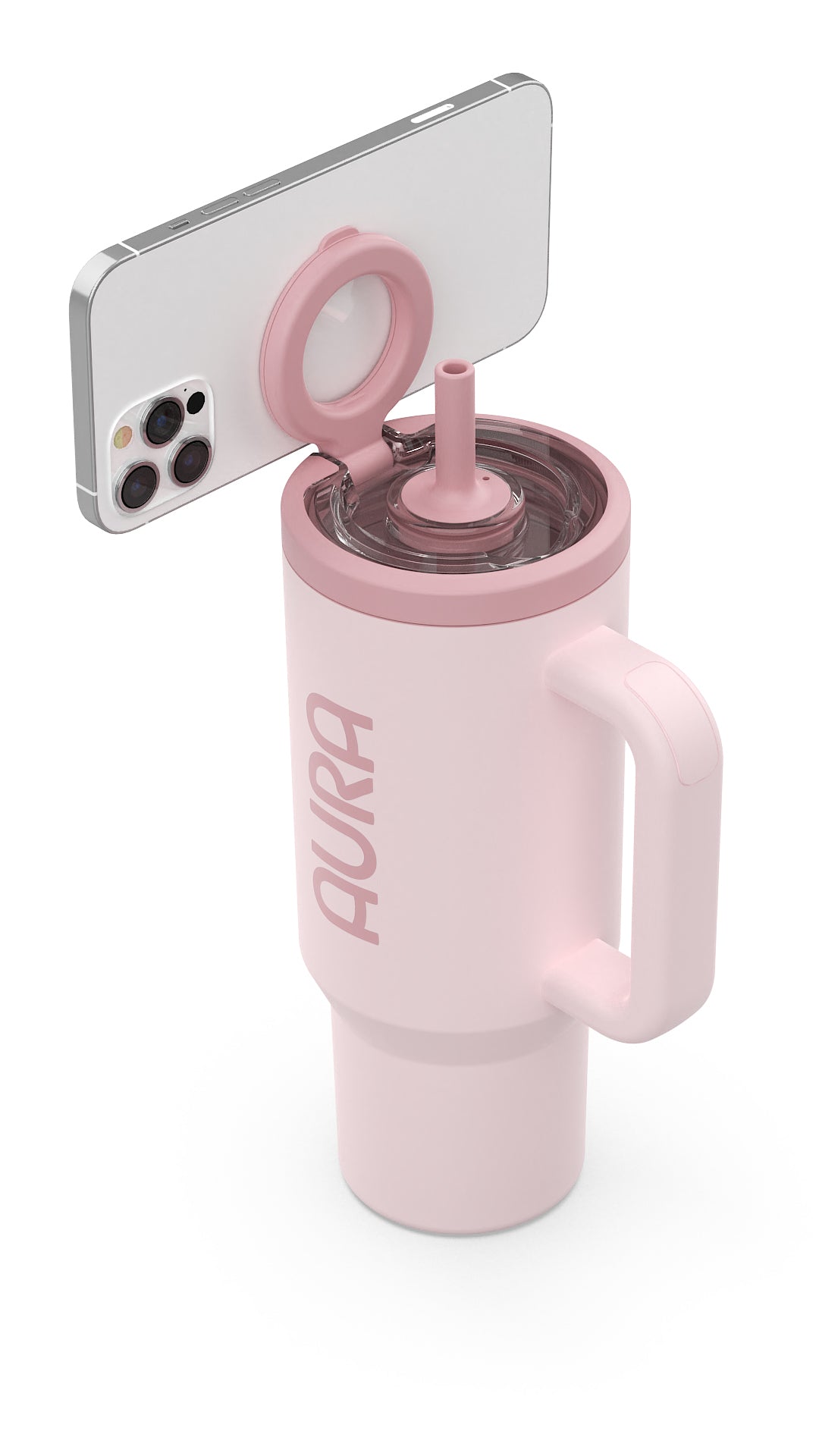 Pink AuraFlow with a phone attached to the magnetic cap