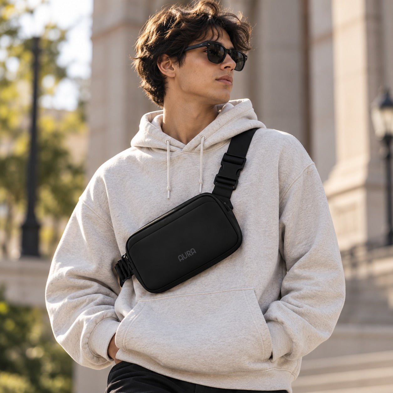 Aura Crossbody Bag in Shadow Black, styled for everyday use