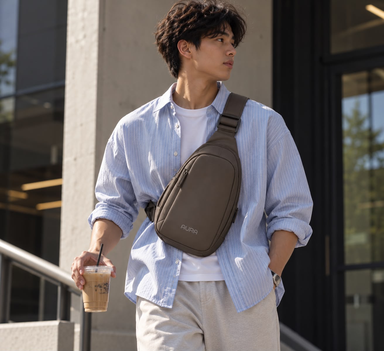 Aura Sling Bag in Ash Mocha, styled for everyday use