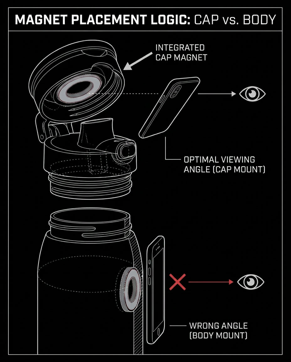 Diagram: magnet placement logic, cap vs body